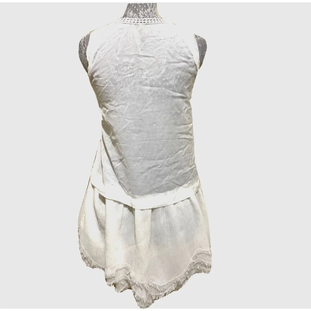 Free People Linen Crochet Lace Eyelet Peplum Cami White Boho Sheer Tank Blouse S